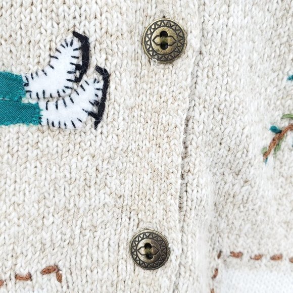 VTG Embroidered Ice Skating Polo Neck Button Cardigan Sweater PL Cotton/… - Picture 7 of 16